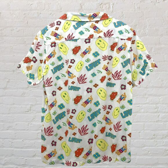PacSun Smiley Face Button Shirt M Retro 70s Hippie Graphic Print - Picture 3 of 15